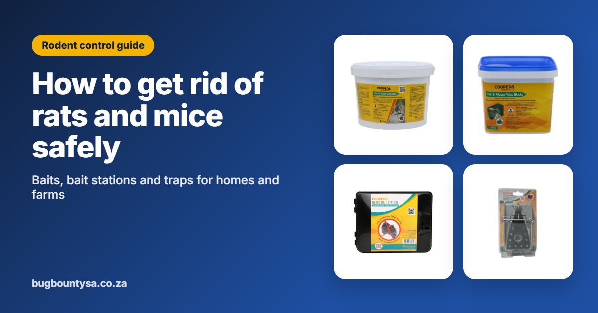 Coopers rat and mouse grain bait, wax blocks, bait station and snap trap